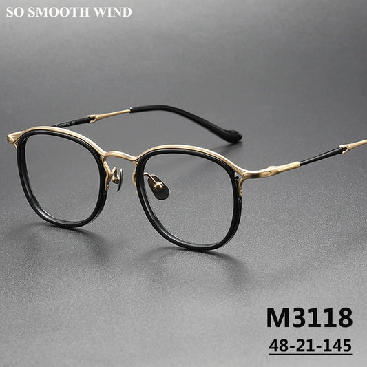 Japanese Handmade Glasses Frame Men Retro Oval Titanium Acetate Eyeglasses Women Round Trend Eyewear Spectacles Accessory M3118