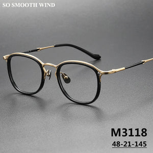 Japanese Handmade Glasses Frame Men Retro Oval Titanium Acetate Eyeglasses Women Round Trend Eyewear Spectacles Accessory M3118