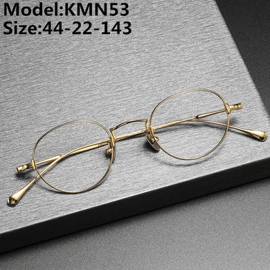 Japanese Handmade Pure Titanium Glasses Frame KMN53 Men Women Round Prescription Eyeglasses Ultralight Optical Eyewear Blue Len