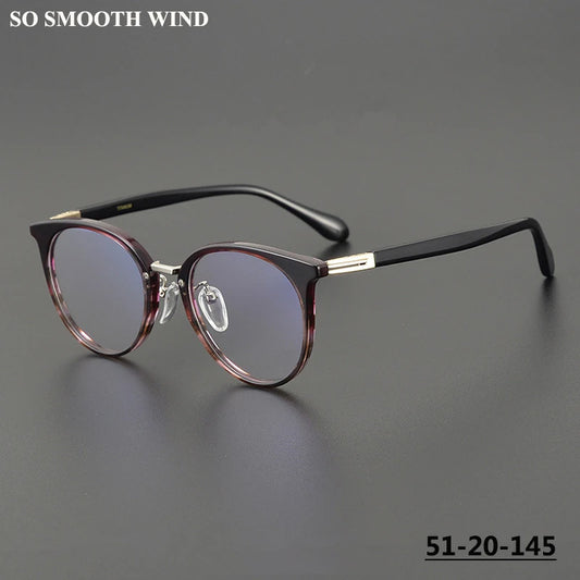 Japanese Handmade Round Acetate Glasses Frame Men Ultra-light Vintage Oval Eyeglasses Frames Women Spectacles Eyewear GAFAS