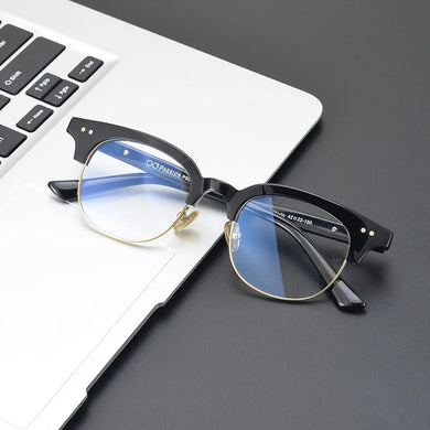 Japanese Handmade Semi Rimless Glasses Frame for Men Women Vintage Half Frameless Optical Eyeglasses  Myopia Spectacles