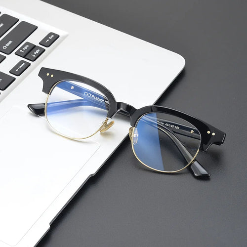 Japanese Handmade Semi Rimless Glasses Frame for Men Women Vintage Half Frameless Optical Eyeglasses  Myopia Spectacles