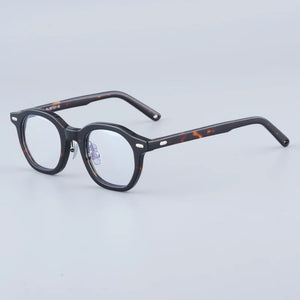 Japanese Oval Polygon Stripes Brown Acetate Glasses Frames Unisex Designer Handmade Classical Optical Eyeglasses with Full Case