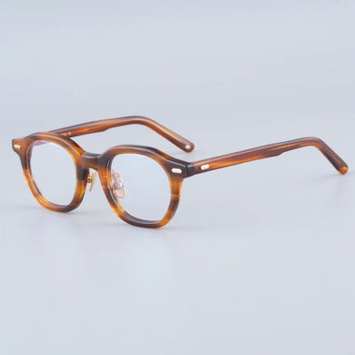 Japanese Oval Polygon Stripes Brown Acetate Glasses Frames Unisex Designer Handmade Classical Optical Eyeglasses with Full Case