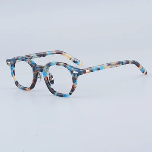 Japanese Oval Polygon Stripes Brown Acetate Glasses Frames Unisex Designer Handmade Classical Optical Eyeglasses with Full Case