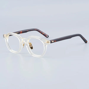 Japanese Oval Polygon Stripes Brown Acetate Glasses Frames Unisex Designer Handmade Classical Optical Eyeglasses with Full Case
