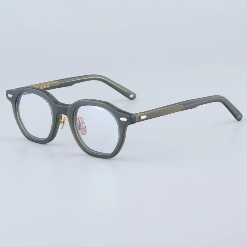 Japanese Oval Polygon Stripes Brown Acetate Glasses Frames Unisex Designer Handmade Classical Optical Eyeglasses with Full Case