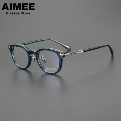 Japanese Pure Titanium Glasses Frame Men's Square Acetate Optical Eyeglasses Women Handmade Myopia Eyewear Blue Light Spectacles