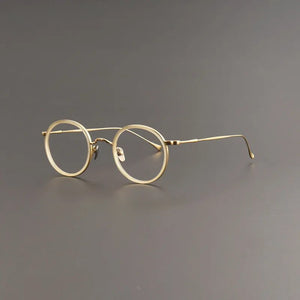 Japanese Retro Round Handmade Pure Titanium Glasses Frame Men Vintage Super Light Eyeglasses Women Myopia Oculos De Grau KMN139