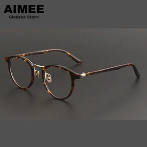 Japanese Style Titanium Acetate Glasses Frame Men Round Prescription Eyeglasses Women Brand Optical Myopia Blue Light Eyewear