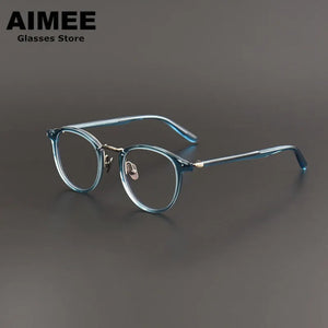 Japanese Style Titanium Acetate Glasses Frame Men Round Prescription Eyeglasses Women Brand Optical Myopia Blue Light Eyewear