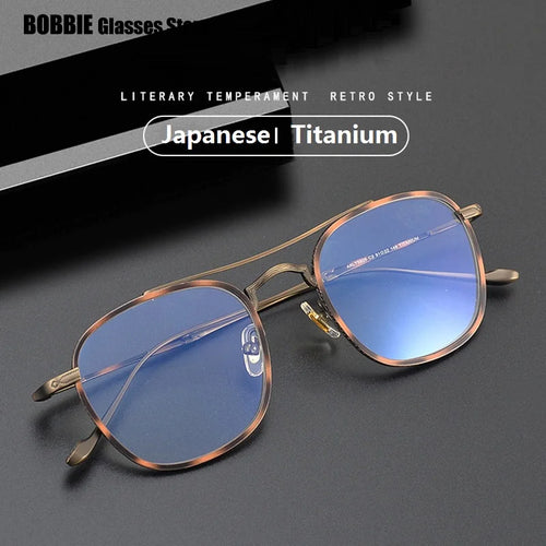 Japanese Titanium Double Beam Square Glasses Frame Ultralight Mens Women Frames Eyeglasses Optical Myopia Prescription Eyewear