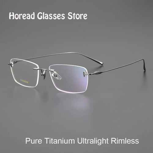 Japanese Titanium Rimless Glasses Frame For Men Women Square Ultra-light Optical Eyeglasses Anti Blue light Prescription Eyewear