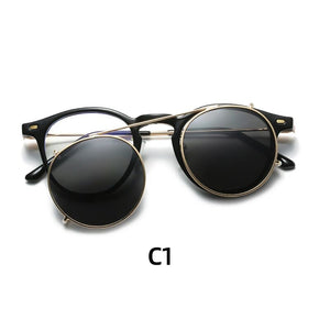 2 In 1 Round Polarized Sunglasses Women Men Vintage Magnet Eyeglasses Optical Myopia Prescription Glasses