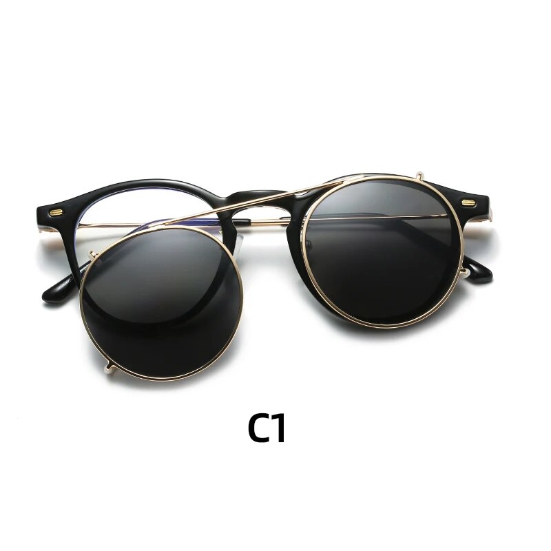 2 In 1 Round Polarized Sunglasses Women Men Vintage Magnet Eyeglasses Optical Myopia Prescription Glasses