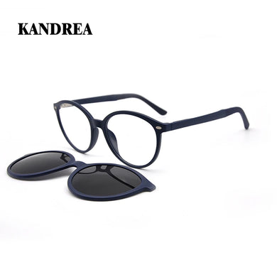KANDREA Round 2 in 1  Sunglasses Man Magnetic Clip on Eyewear Brand Designer  Women Optical Myopia Eyeglasses S2034