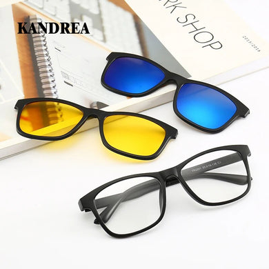 KANDREA Square Retro 6 IN 1 Polaroid  Sunglasses Men Glasses Frame Women Optical Prescription Myopia Eyewear Magnetic 2201