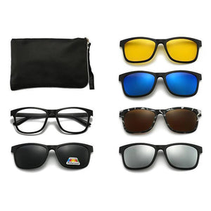KANDREA Square Retro 6 IN 1 Polaroid  Sunglasses Men Glasses Frame Women Optical Prescription Myopia Eyewear Magnetic 2201