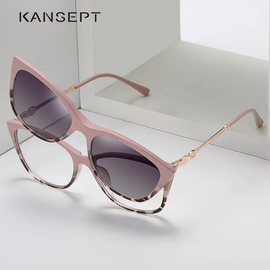 2 In 1 Clip on Sunglasses Women 2022 UV400 Polarized Optical Myopia Magnetic Anti Blue Light Glasses Frame Retro Cat Eye