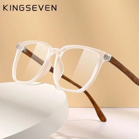 KINGSEVEN Occhiali da uomo TR Montatura per occhiali Retro Aste in legno Occhiali da vista ottici personalizzabili quadrati da donna