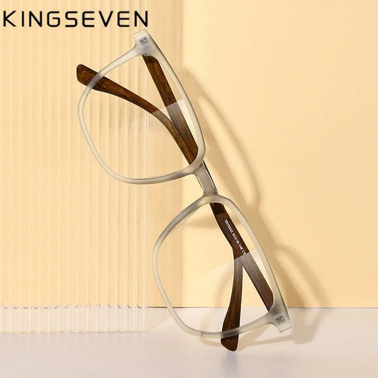 KINGSEVEN Occhiali da uomo TR Montatura per occhiali Retro Aste in legno Occhiali da vista ottici personalizzabili quadrati da donna