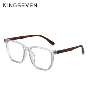 KINGSEVEN  Men TR Glasses Frame Retro Wooden Temples Women Square Optical Customizable prescription Glasses