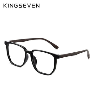 KINGSEVEN  Men TR Glasses Frame Retro Wooden Temples Women Square Optical Customizable prescription Glasses