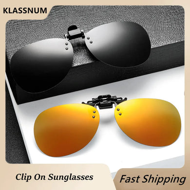 KLASSNUM Men Driving Clip On Sunglasses for Myopia Eyeglasses Women Polarized Square Night Vision Fishing UV400 Sun Glasses
