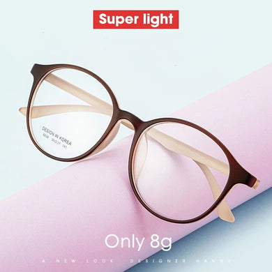 KatKani Men's And Women's Fashion Round Eyeglasses Frame Ultra Light TR90 Large Retro Optical Prescription Glasses Frame TR6838
