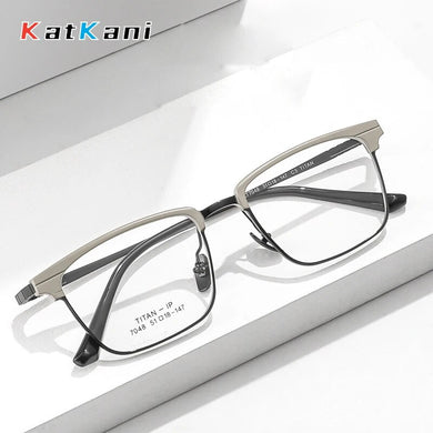 KatKani   Fashion Retro Square Ultra Light Pure Titanium Eyeglass Optical Prescription Glasses Frame Man Woman Spectacle 7048
