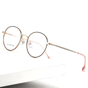 KatKani Retro Small Round Frame Women's Ultralight Metal Anti-Blue Light Myopia Optical Prescription Eyeglasses Frame 01-80062