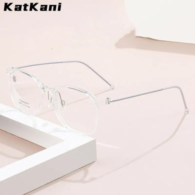 KatKani Ultra Light Comfortable TR90 Myopia Eyewear Men Pure Titanium Retro Round Optical Prescription Eyeglasses Frames Women