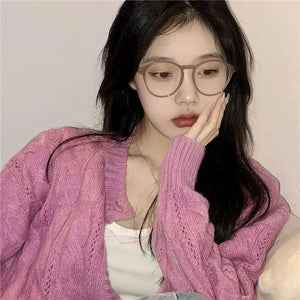 Korean Literary Anti-blue Glasses Frame Women Fashion Glasses Men Contrasting Cute Decorative Glasses
