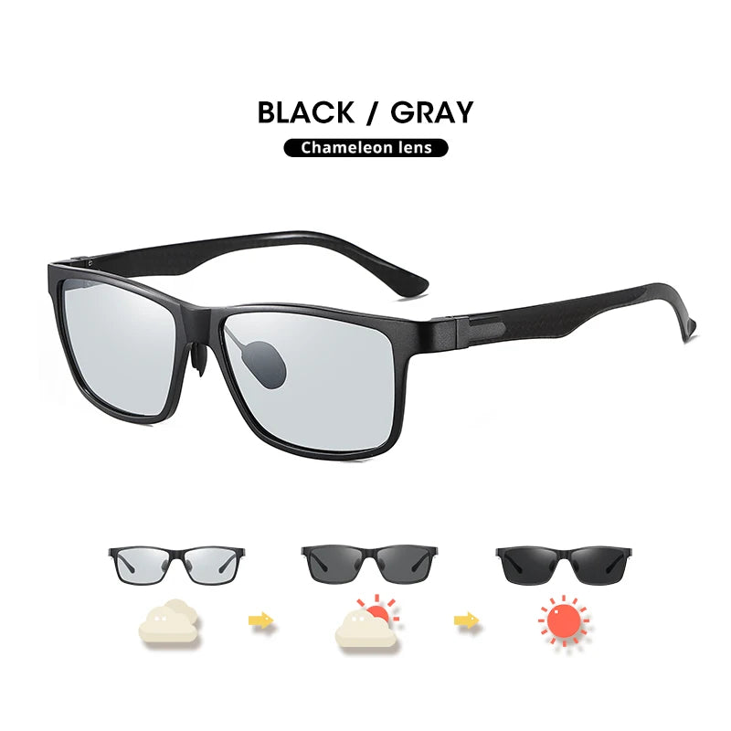 LM Photochromic Trending Styles Aluminium Magnesium Glass Square Men Sunglasses Women Polarized Sun glasses Sport Oculos de sol