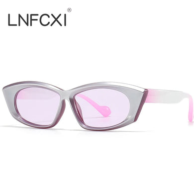 LNFCXI New Quality Silver Purple Unique Cat Eye Women Sunglasses Retro Double Color Men Trending Sun Glasses Shades UV400