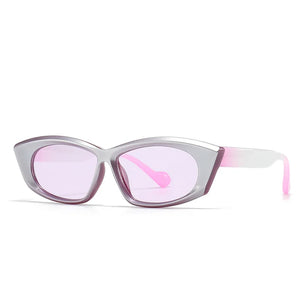 LNFCXI New Quality Silver Purple Unique Cat Eye Women Sunglasses Retro Double Color Men Trending Sun Glasses Shades UV400