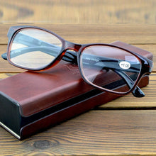 Carica l&#39;immagine nel visualizzatore di Gallery, Ladies Rectangle Brown Frame Point Diamond Decoration Handcrafted Eyeglasses Reading Glasses +0.75 +1 +1.25 +1.5 +1.75 To +4