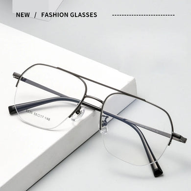 Large Size Eyeglasses Man  Retro Ultra Light Alloy Eyewear Pilot Double Bridge Glasses Optical Prescription Frame Woman