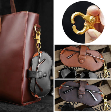 Leather Sunglasses Bag Handmade Eyeglasses Holder Pouch Reading Glasses Box Portable Glasses Case Cover Waist Buckle