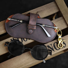 Load image into Gallery viewer, Leather Sunglasses Bag Handmade Eyeglasses Holder Pouch Reading Glasses Box Portable Glasses Case Cover Waist Buckle