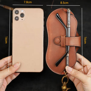 Leather Sunglasses Bag Handmade Eyeglasses Holder Pouch Reading Glasses Box Portable Glasses Case Cover Waist Buckle