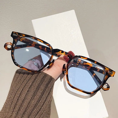Leopard Blue Vintage Square Sunglasses Woman Retro Sun Glasses Female Candy Colors Eyewear Brand Designer Oculos De Sol