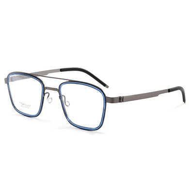 Lightweight B-Titanium Vintage Oversized Frame51-21-145Unisex Square Big Double-Bridge FullrimZero-Pressure Elastic Hinge