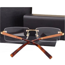 Load image into Gallery viewer, Lightweight Wooden Leg Rimless Glasses Frame for Men 56-17-140 Titanium Rectangular Eyewear for Prescription Goggles