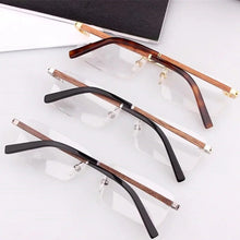 Load image into Gallery viewer, Lightweight Wooden Leg Rimless Glasses Frame for Men 56-17-140 Titanium Rectangular Eyewear for Prescription Goggles