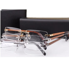 Load image into Gallery viewer, Lightweight Wooden Leg Rimless Glasses Frame for Men 56-17-140 Titanium Rectangular Eyewear for Prescription Goggles