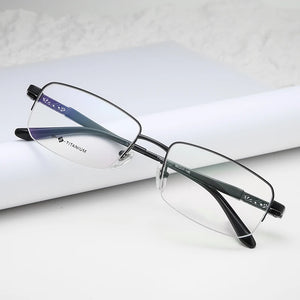 Logorela Men Pure Titanium Semi-rimless Glasses Frame  Male Square Ultralight Eye Myopia Prescription Eyeglasses 9021