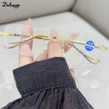 Load image into Gallery viewer, Luxury Diamond Cut Reading Glasses Women Rimless Anti Blue Light Eyeglasses Ladies Plus Prescription Eyewear Diopter 1.0 To +4.0