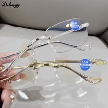 Load image into Gallery viewer, Luxury Diamond Cut Reading Glasses Women Rimless Anti Blue Light Eyeglasses Ladies Plus Prescription Eyewear Diopter 1.0 To +4.0