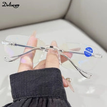 Load image into Gallery viewer, Luxury Diamond Cut Reading Glasses Women Rimless Anti Blue Light Eyeglasses Ladies Plus Prescription Eyewear Diopter 1.0 To +4.0